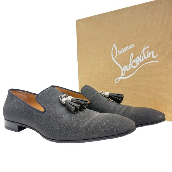Christian Louboutin Rivalion Nylon Metallic Loafers Black Tassels Size 44 main image 11